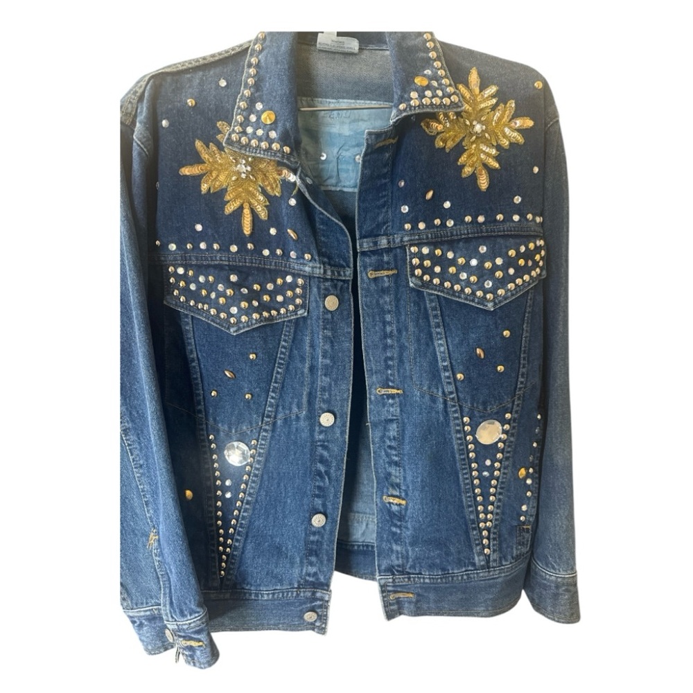 Embellished Denim Jacket with Gold Accents